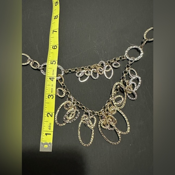 Elegant hammer silver and gold multi oval and circle loops 18”long necklace - Picture 5 of 6